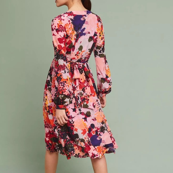Anthropologie Printed Silk Wrap Dress, Sz 10 - Picture 14 of 14